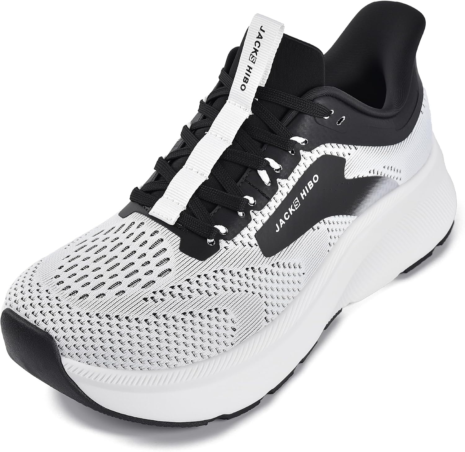 JACKSHIBO Mens Wide Toe Box Shoes Arch Support Lightweight Slip Ins Orthopedic Plantar Fasciitis with Thick Cushion Zero Drop Sole Width Shoes for Athletic Training Running Workouts WhiteBlack