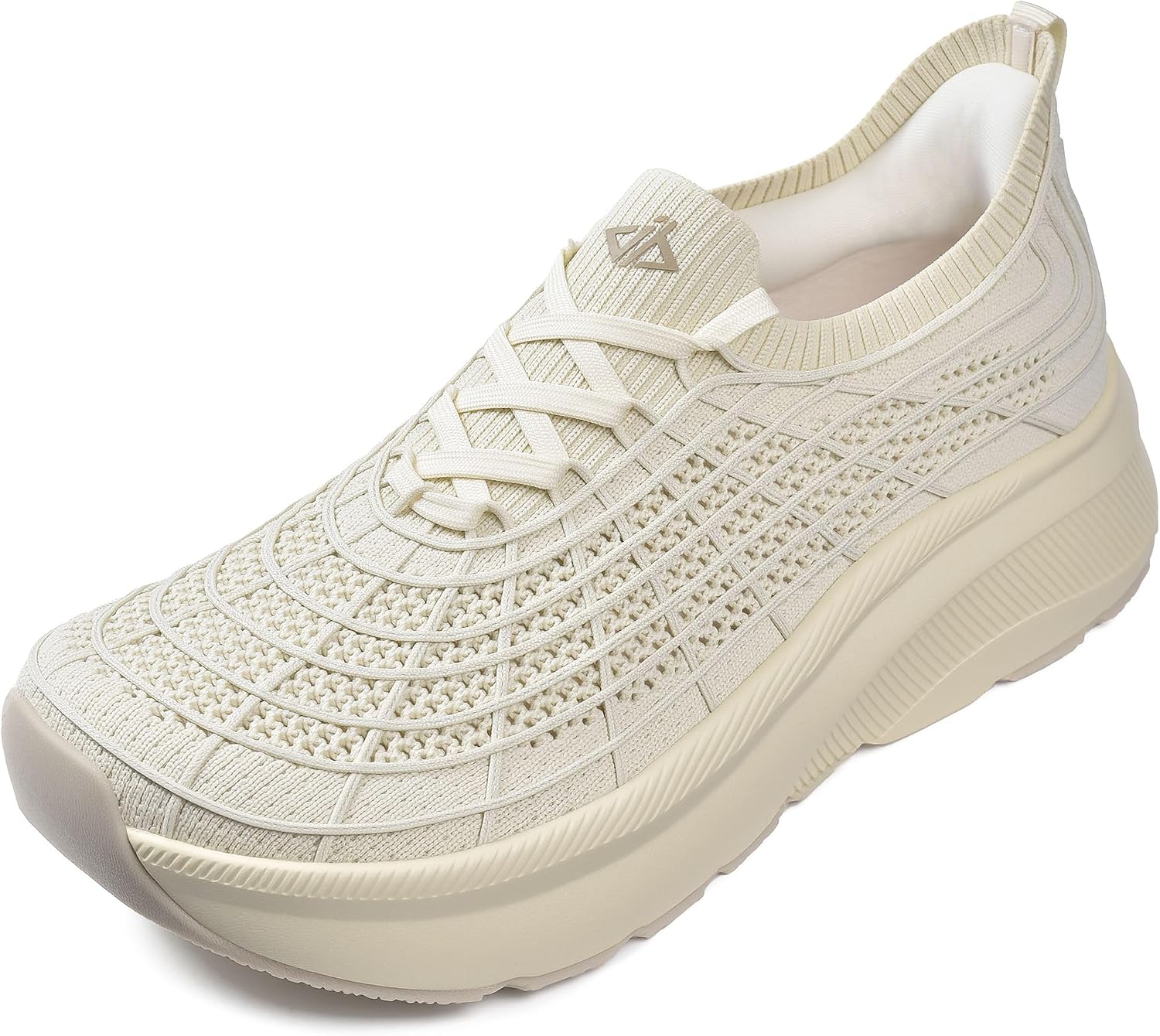JACKSHIBO Wide Toe Box Shoes Women Slip on Sneakers Slip in Arch Support Plantar Fasciitis Orthopedic for Walking Tennis Athletic Cushion Thick Sole Zero Drop Hands Free Shoes with Metatarsal Pads Wide Toe Box Beige