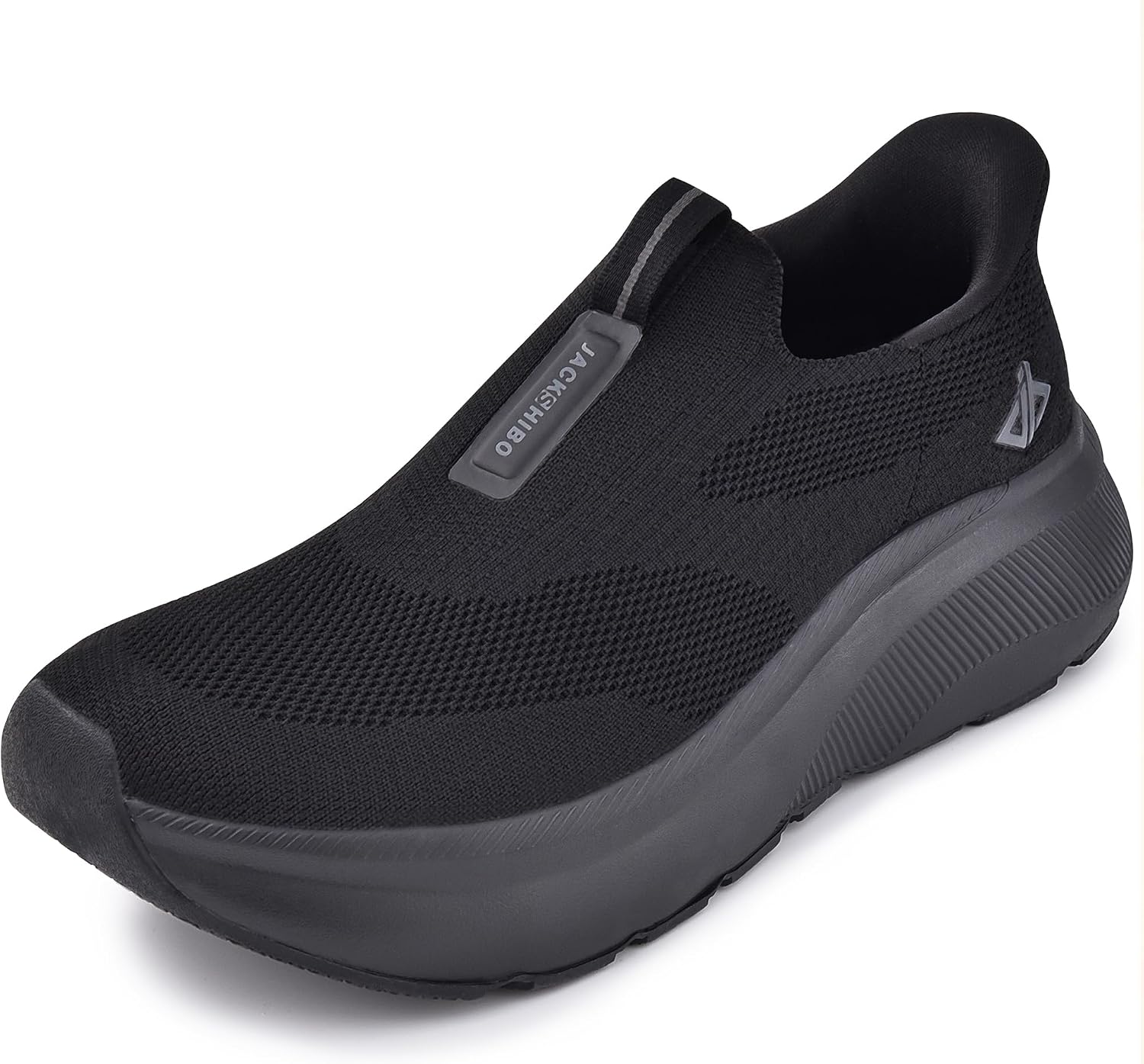 JACKSHIBO Mens Slip Ins Free up Hands Shoes Wide Toe Box Arch Support Orthopedic Walking Sneakers Slip On-black