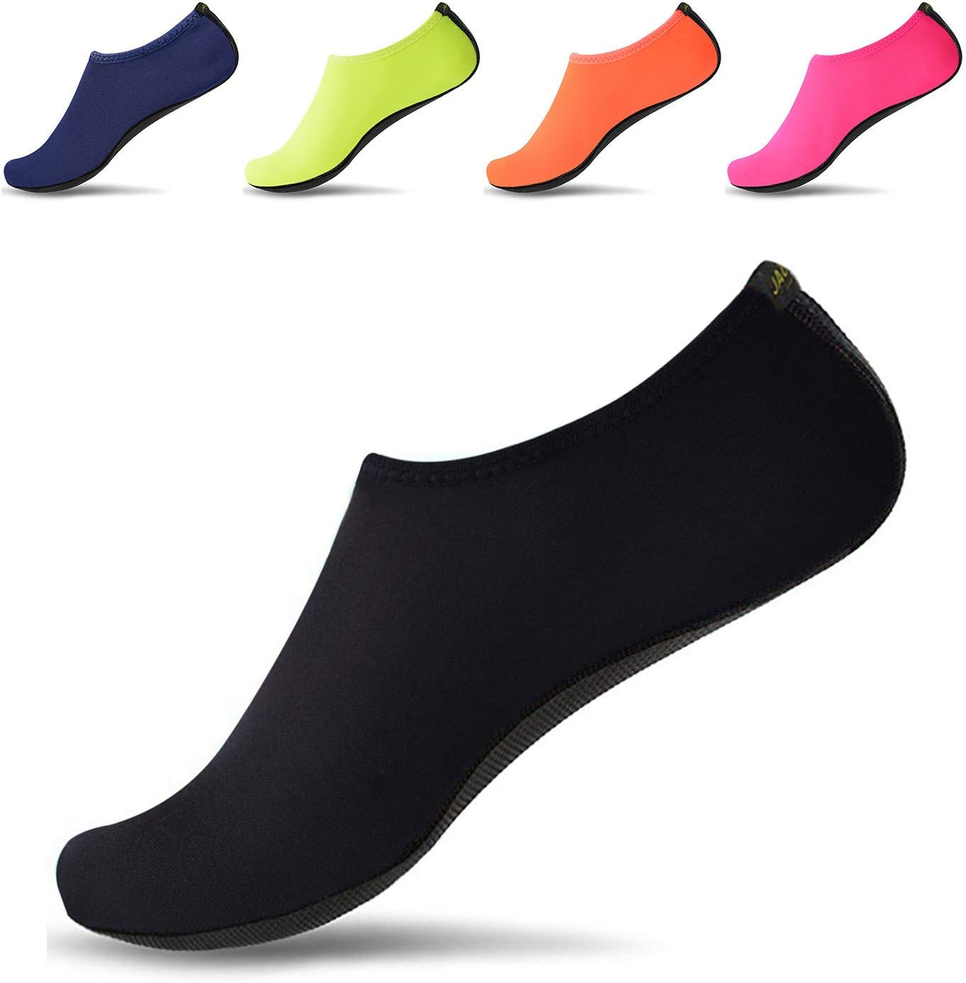 JACKSHIBO Water Shoes for Women Men Quick Dry Swim Shoes Beach Water Socks Pure Black