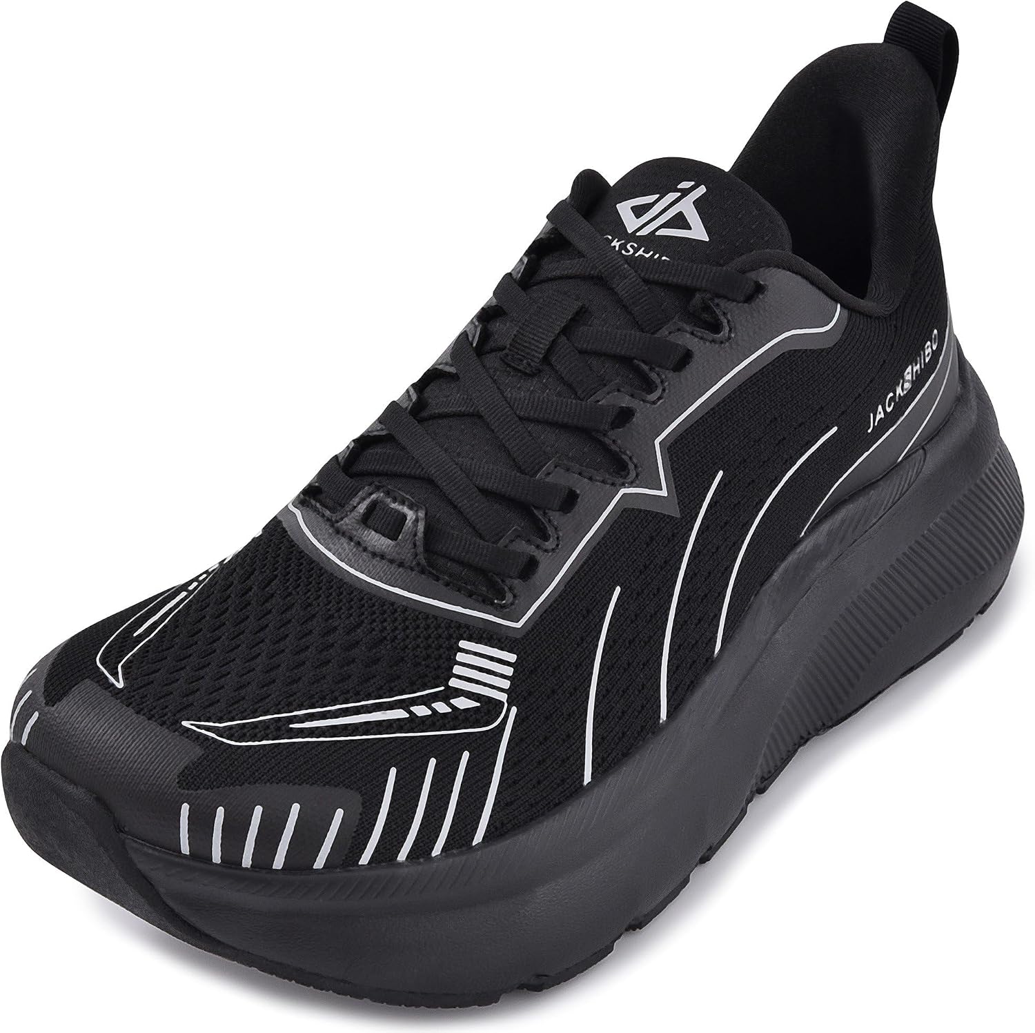 JACKSHIBO Wide Toe Box Shoes Men Arch Support Slip On Zero Drop Sneakers Black