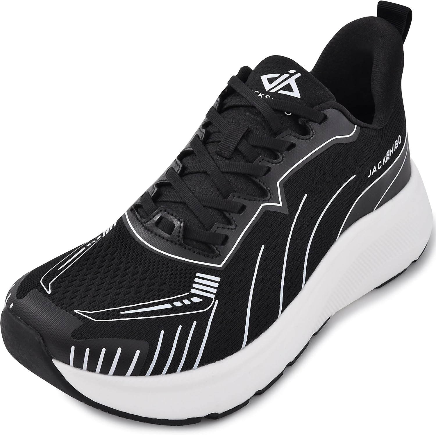 JACKSHIBO Wide Toe Box Shoes Men Arch Support Slip On Zero Drop Sneakers BlackWhite