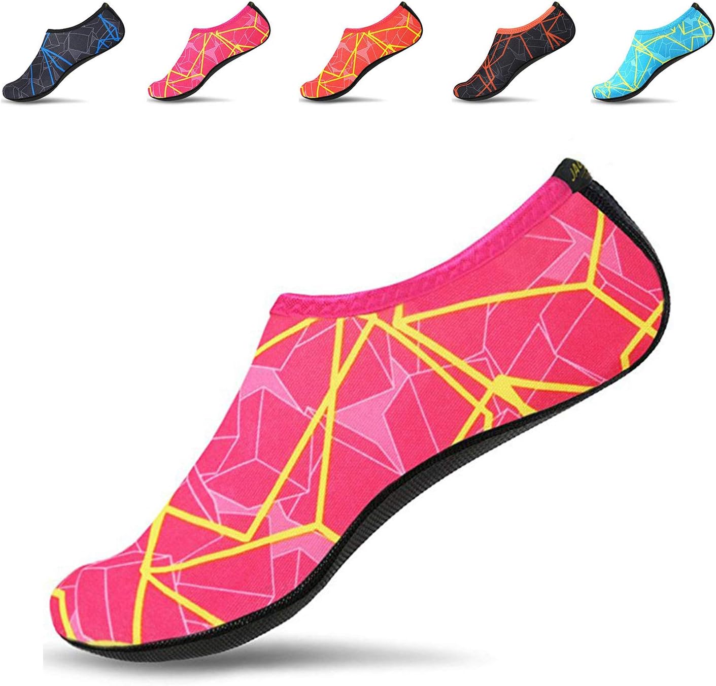 JACKSHIBO Water Shoes for Women Men Quick Dry Swim Shoes Beach Water Socks Rose Red