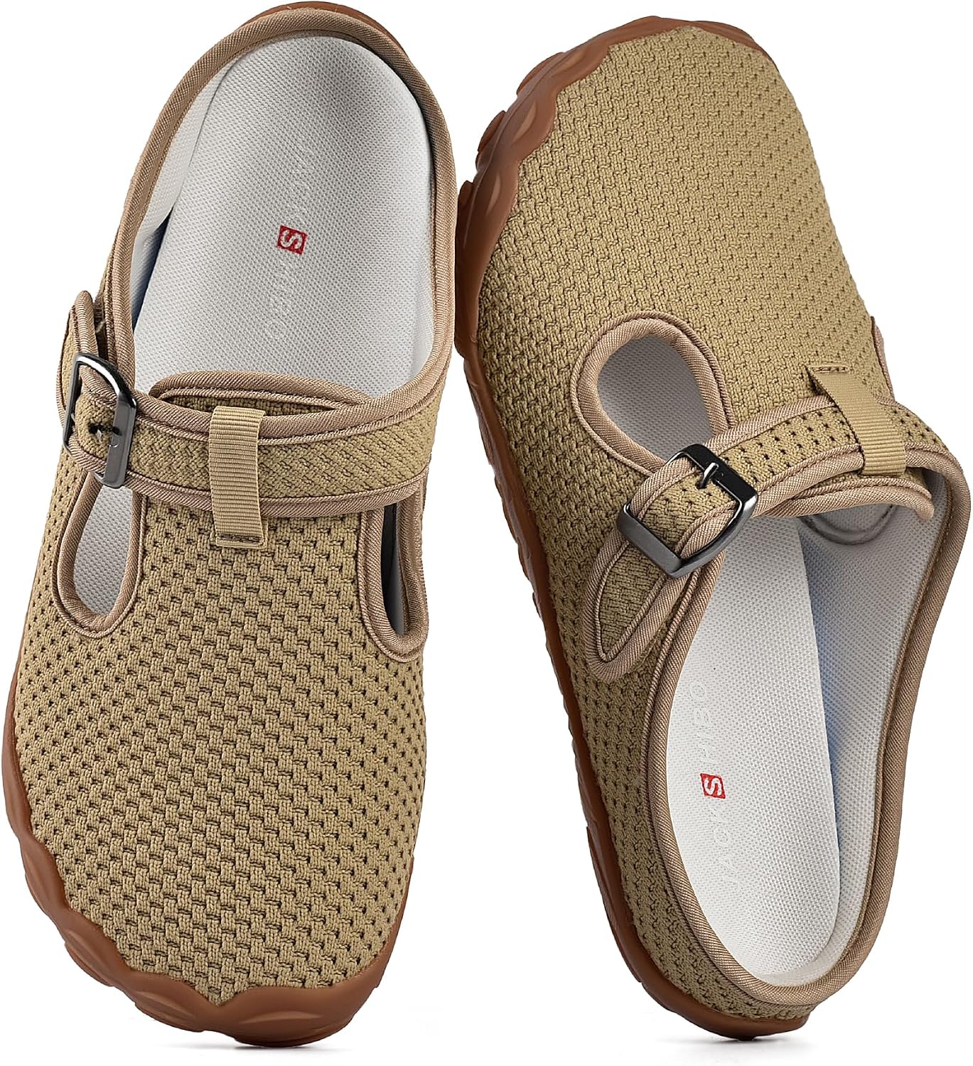JACKSHIBO Women's Mesh Mule Clogs Wide Toe Box Arch Support Slippers Slip on Brown